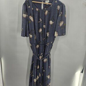 Ava & Viv Blue Metallic Floral Gauzy Lined Midi Dress Size 2x